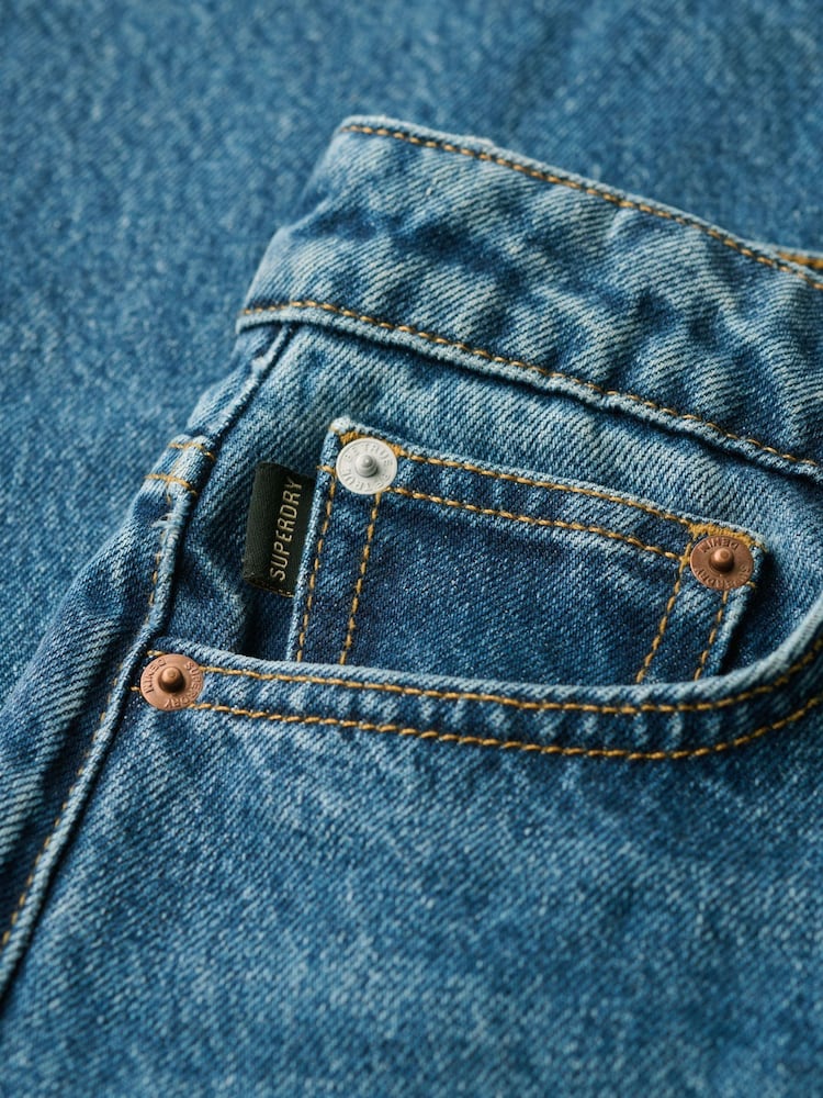 Superdry Fulton Vintage Blue Mid Rise Straight Leg 100% Cotton Jeans - Image 6 of 6