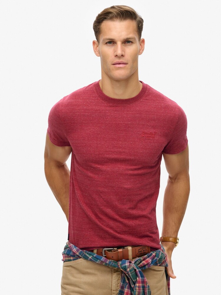 Superdry Berry Red Marl Vintage Embroidered 100% Cotton T-Shirt - Image 1 of 6