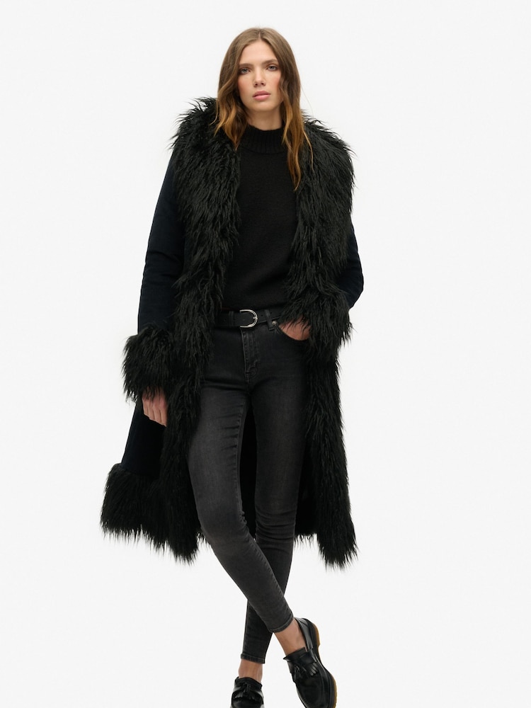 أسود - معطف أفغاني كلاسيكي طويل من Superdry - صورة 2 من 8