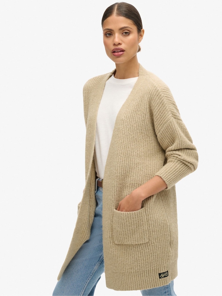 Superdry Fudge Brown Essential Long Knit Cardigan - Image 2 of 6