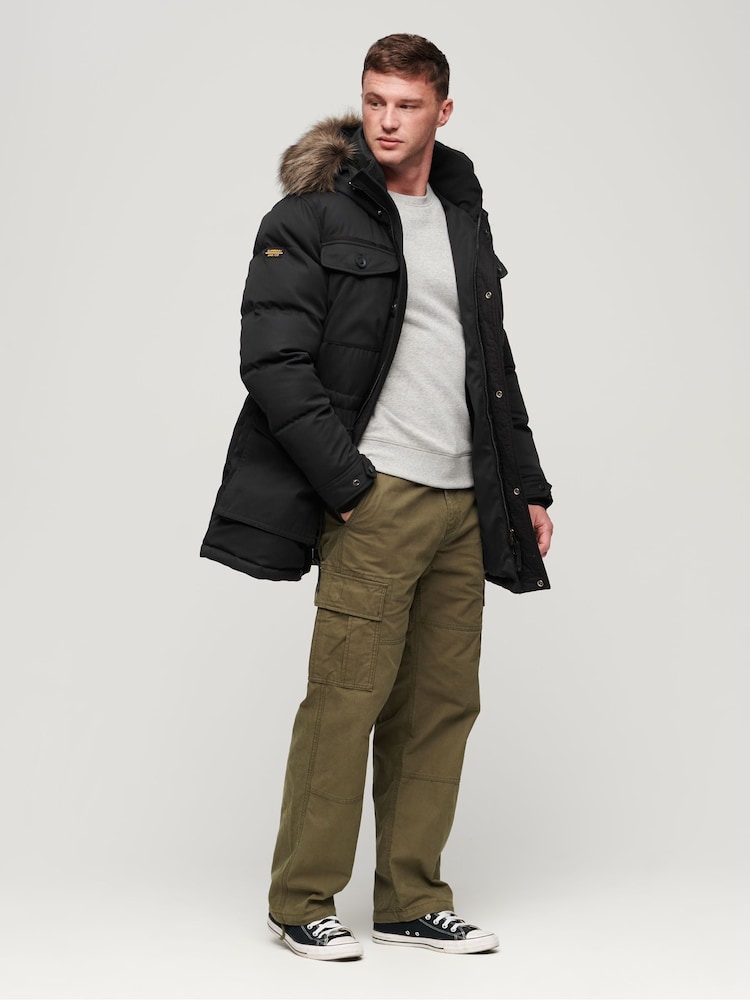 Superdry Noir Chinook Faux Fur Parka Coat Jacket - Image 2 of 6