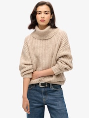 Superdry Beige Twist Brushed Rib Slouch Nk Jumper - Image 1 of 5