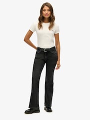 Superdry Wood Ridge Black Vintage Mid Rise Slim Flare Jeans - Image 1 of 6