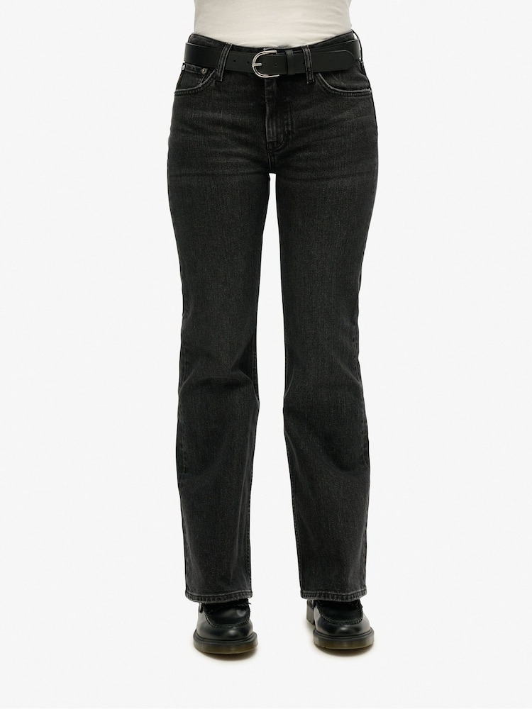 Superdry Wood Ridge Black Vintage Mid Rise Slim Flare Jeans - Image 2 of 6