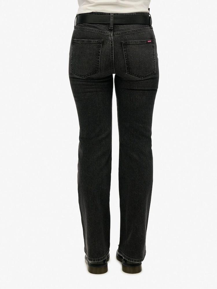 Superdry Wood Ridge Black Vintage Mid Rise Slim Flare Jeans - Image 3 of 6