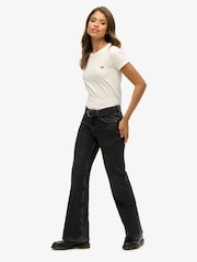 Superdry Wood Ridge Black Vintage Mid Rise Slim Flare Jeans - Image 4 of 6