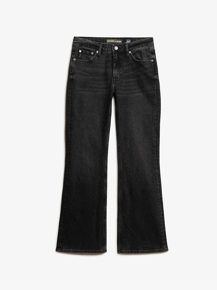 Superdry Wood Ridge Black Vintage Mid Rise Slim Flare Jeans - Image 5 of 6