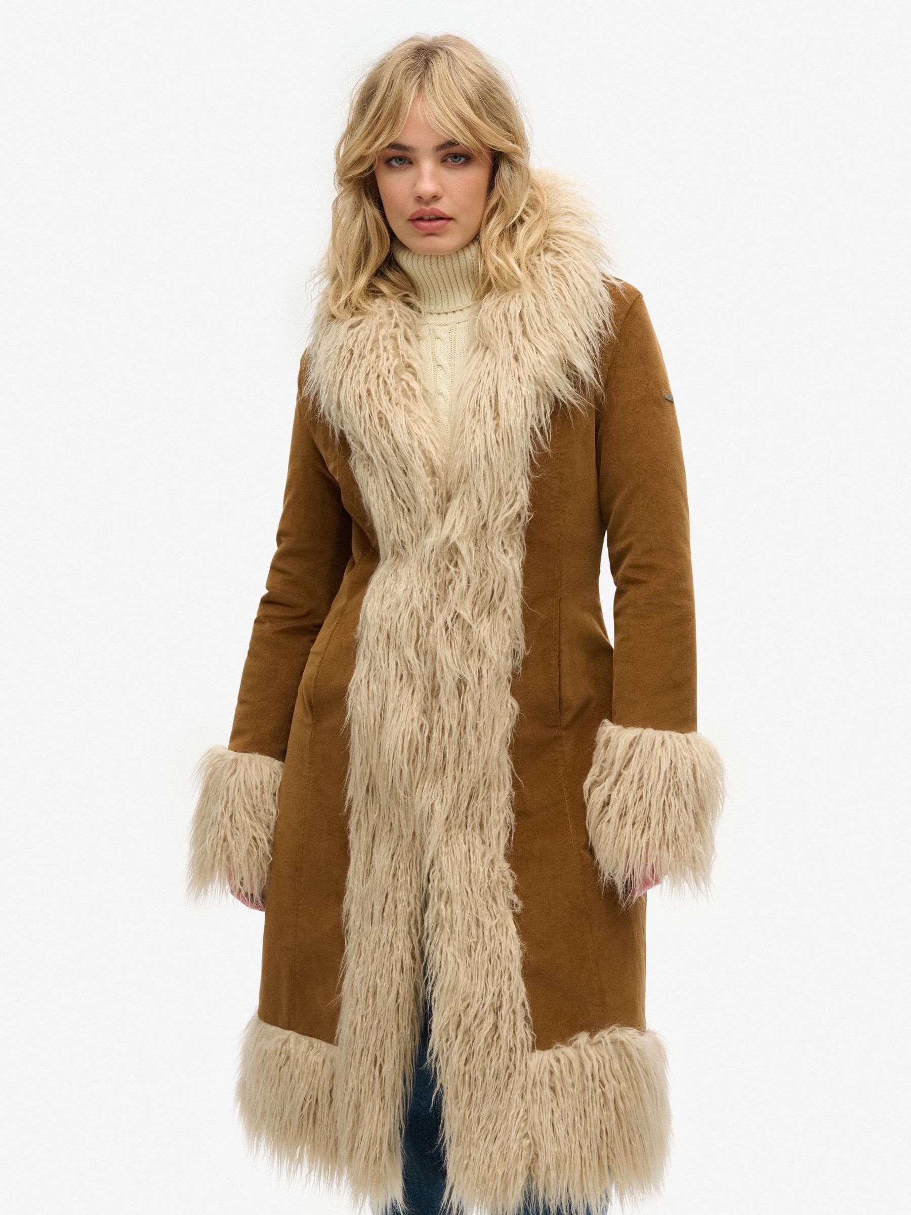 Buy Superdry Denim Co Tobacco Brown Vintage Long Afghan Coat from Next USA