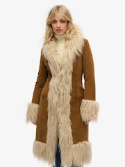 Superdry Denim Co Tobacco Brown Vintage Long Afghan Coat - Image 2 of 3