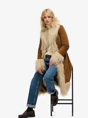 Superdry Denim Co Tobacco Brown Vintage Long Afghan Coat - Image 3 of 3