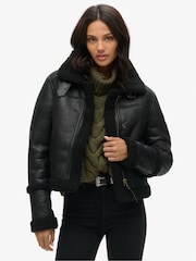 Superdry Black Faux Shearling Crop Jacket - Image 1 of 4