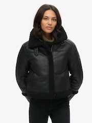 Superdry Black Faux Shearling Crop Jacket - Image 2 of 4