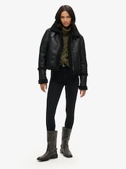 Superdry Black Faux Shearling Crop Jacket - Image 3 of 4
