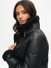 Superdry Black Faux Shearling Crop Jacket - Image 4 of 4