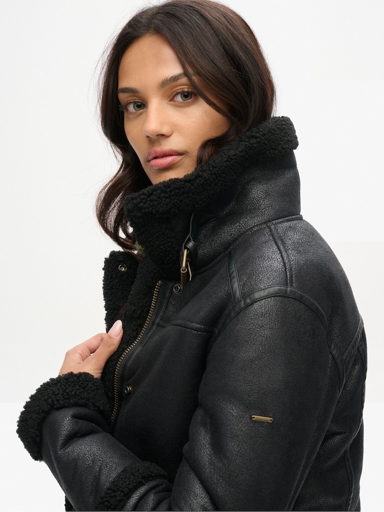 Superdry Black Faux Shearling Crop Jacket - Image 4 of 4