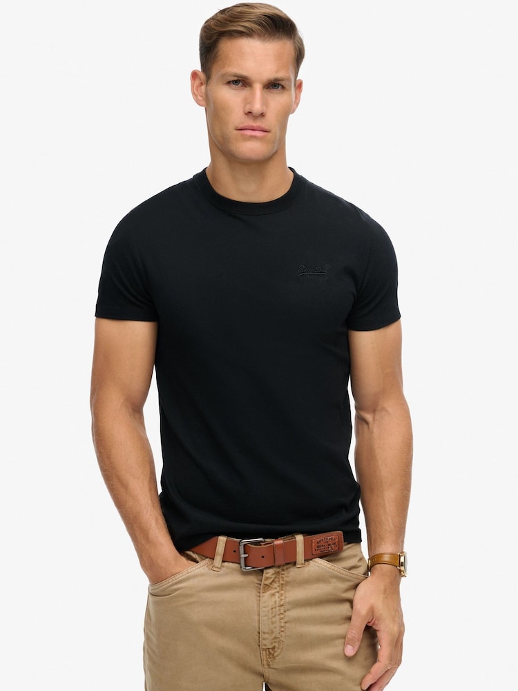 Superdry Black Essential Logo Embroidery T-Shirt - Image 1 of 6