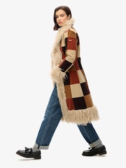 Superdry Brown Patchwork Cord Patchwork Long Afghan Coat - Image 2 of 7