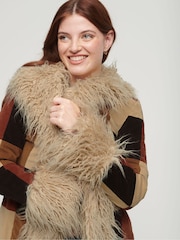 Superdry Brown Patchwork Cord Patchwork Long Afghan Coat - Image 4 of 7