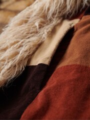 Superdry Brown Patchwork Cord Patchwork Long Afghan Coat - Image 7 of 7