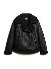 Superdry Black Faux Shearling Aviator Jacket - Image 9 of 10