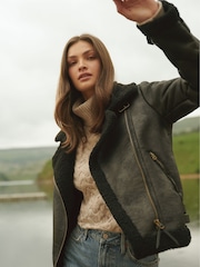 Superdry Black Faux Shearling Aviator Jacket - Image 3 of 10