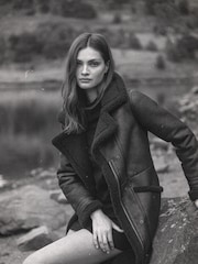 Superdry Black Faux Shearling Aviator Jacket - Image 4 of 10