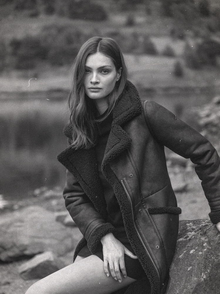 Superdry Black Faux Shearling Aviator Jacket - Image 4 of 10