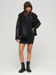 Superdry Black Faux Shearling Aviator Jacket - Image 6 of 10