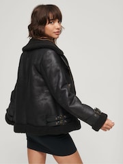 Superdry Black Faux Shearling Aviator Jacket - Image 7 of 10