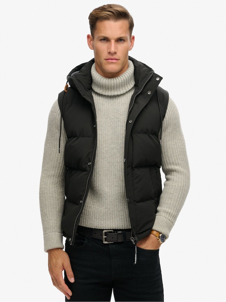 Superdry Jet Black Everest Hooded Puffer Gilet - Image 2 of 11