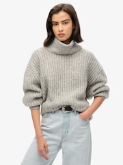 Superdry Heather Grey Twist Brushed Rib Slouch Nk Jumper - Image 1 of 5