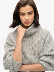 Superdry Heather Grey Twist Brushed Rib Slouch Nk Jumper - Image 2 of 5