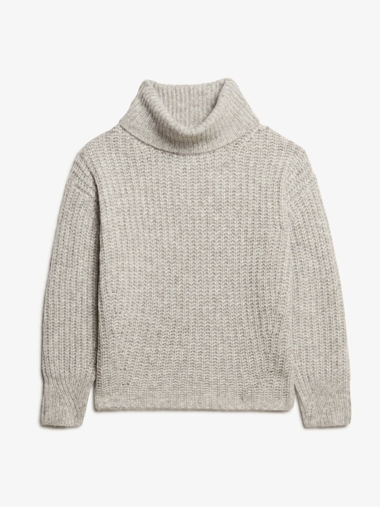 Superdry Heather Grey Twist Brushed Rib Slouch Nk Jumper - Image 5 of 5