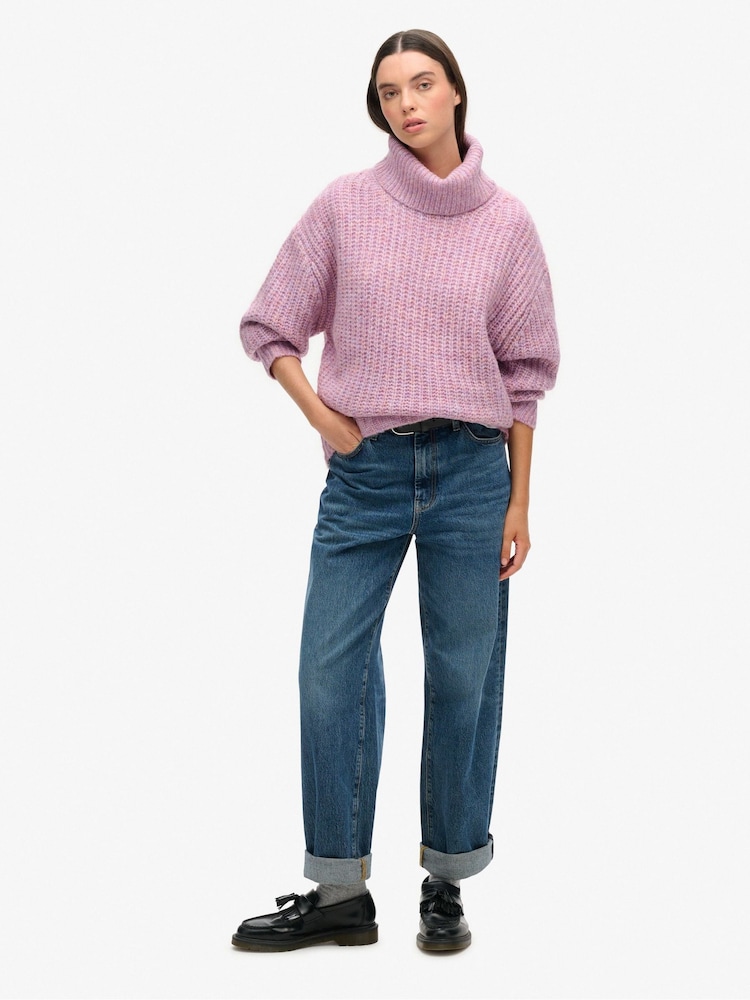 Zaprašena vrtnica Twist - Superdry Čopasto rebro Slouch Nk pulover - Slika 1 iz 5