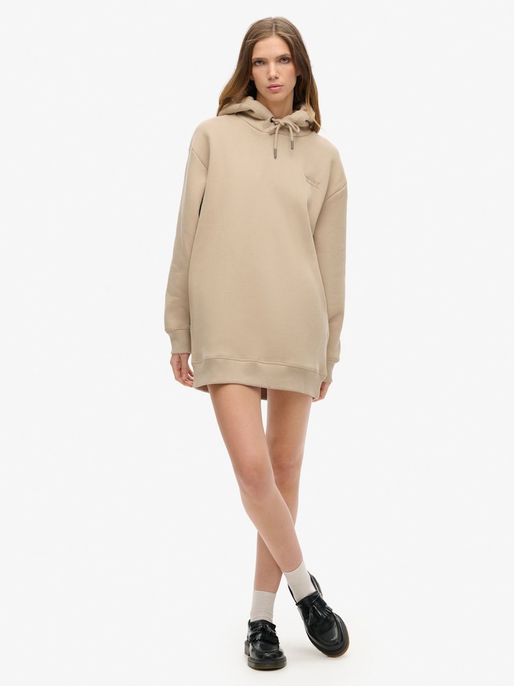 Superdry Cobblestone Grey Essential Hooded Sweat Dress - Image 2 of 4