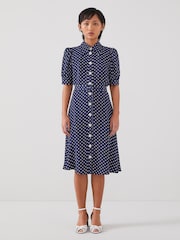 LK Bennett Navy Blue/Cream Valerie Petite Shirt Dress - Image 1 of 4