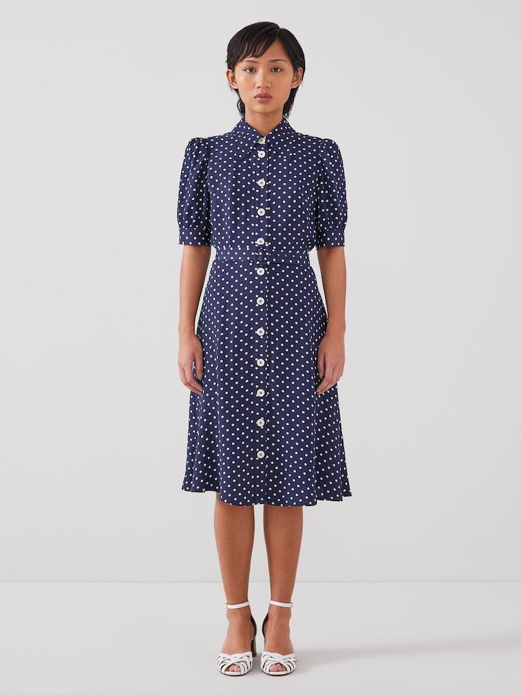 LK Bennett Navy Blue/Cream Valerie Petite Shirt Dress - Image 1 of 4
