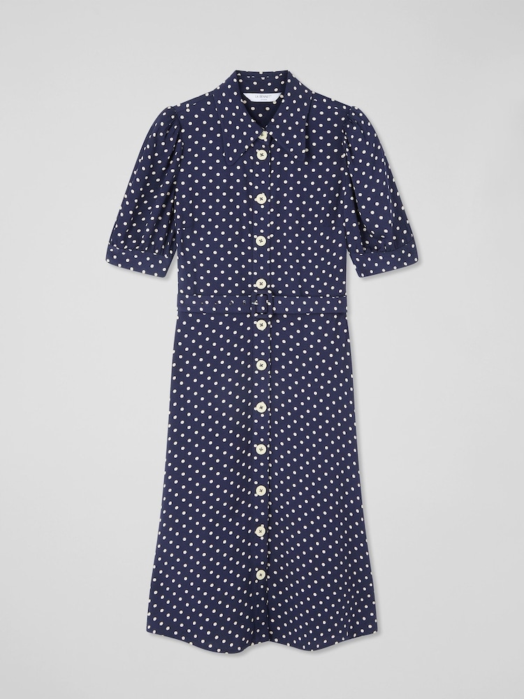 LK Bennett Navy Blue/Cream Valerie Petite Shirt Dress - Image 4 of 4