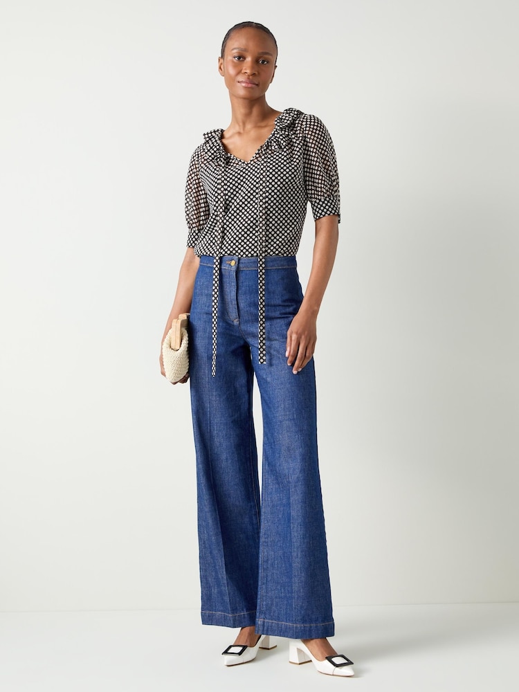 LK Bennett Black Polka Dot Coco Ruffle Blouse - Image 1 of 3