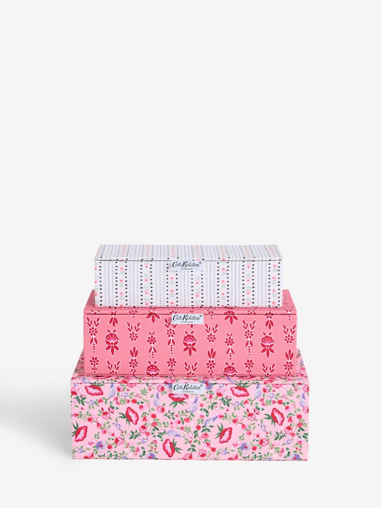 Cath Kidston Set of 3 Pink Floral Storage Boxes - Image 4 of 7