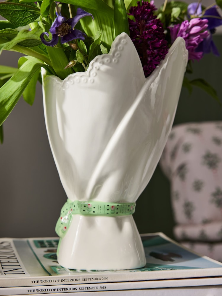 Cath Kidston White/Green Bouquet Vase - Image 4 of 4