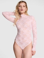 Victoria's Secret PINK Pink Tulip Diamante Lace Mock Neck Bodysuit - Image 1 of 3