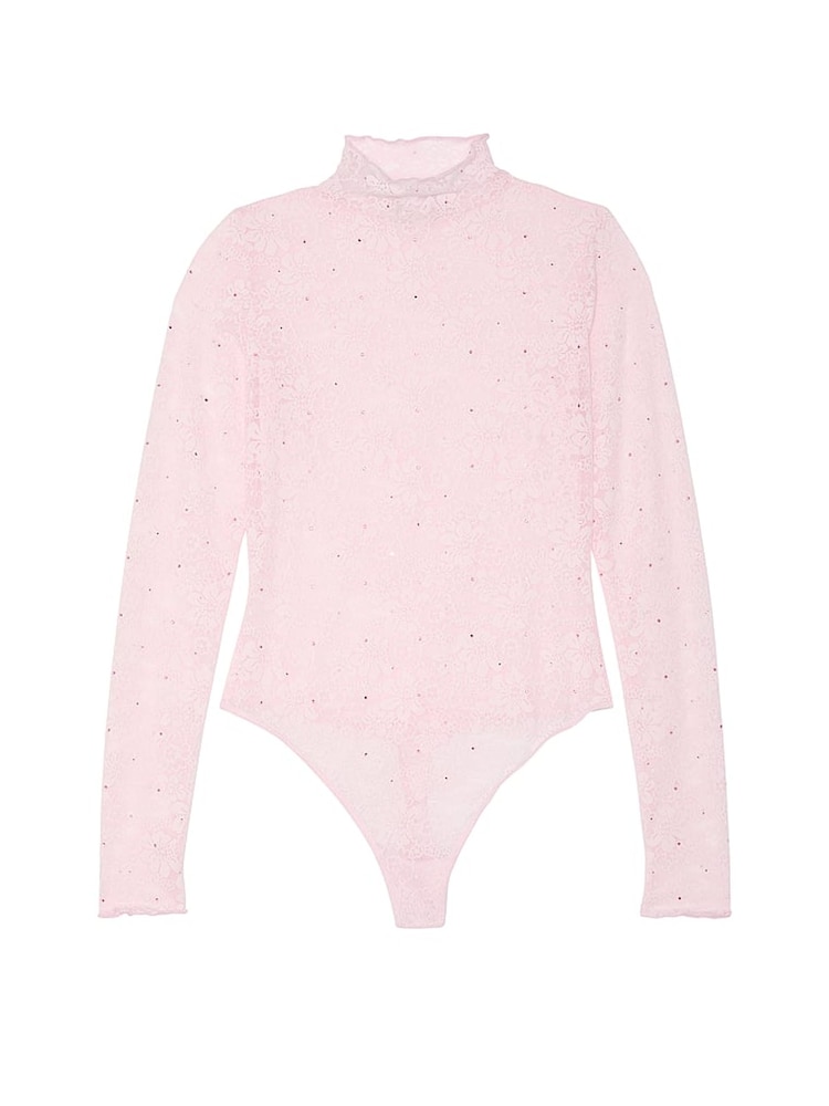 Victoria's Secret PINK Pink Tulip Diamante Lace Mock Neck Bodysuit - Image 3 of 3 Victoria's Secret PINK Pink Tulip Diamante Lace Mock Neck Bodysuit - Image 3 of 3
