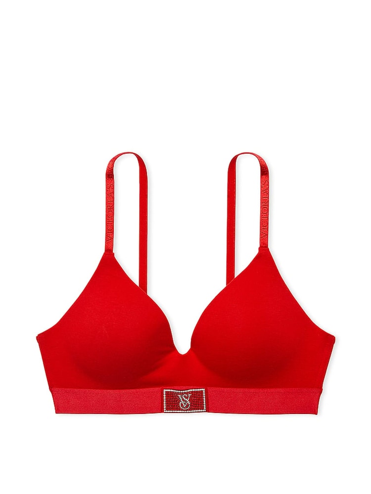 Victoria's Secret Lipstick Red Non Wired Lightly Lined Shine Patch Bra - Image 3 of 3