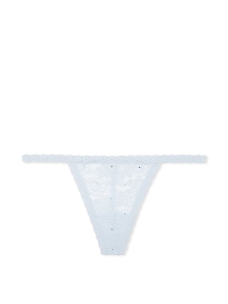 Victoria's Secret PINK Hydrangea Blue Diamante G String Floral Lace Knickers - Image 3 of 3