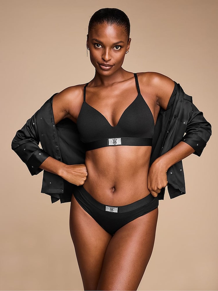 Victoria's Secret Black Non Wired Lightly Lined Shine Patch Bra - Image 4 of 4