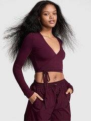 Victoria's Secret PINK Purple Rose Cotton Wrap Long Sleeve Cropped Top - Image 1 of 3