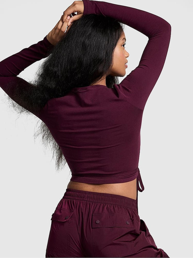 Victoria's Secret PINK Purple Rose Cotton Wrap Long Sleeve Cropped Top - Image 2 of 3