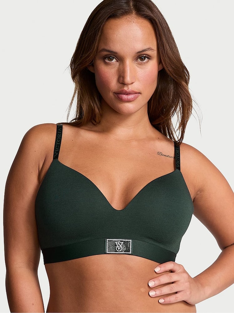 Victoria's Secret Botanical Green Non Wired Lightly Lined Shine Patch Bra - Image 1 of 3