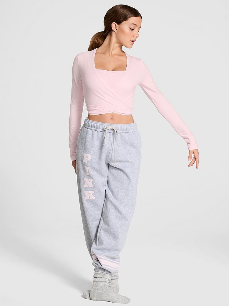 Victoria's Secret PINK Pink Tulip Cotton Wrap Long Sleeve Cropped Top - Image 1 of 3